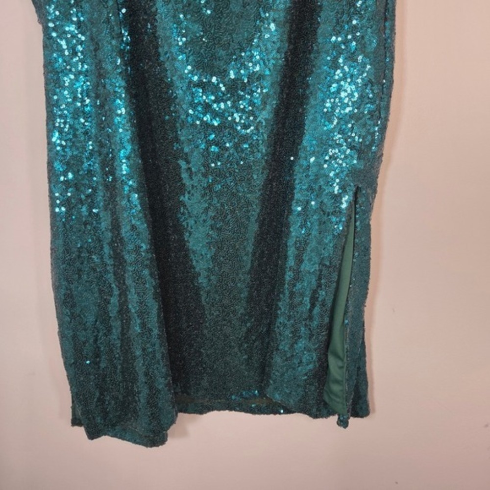 ELOQUII Sequin Midi Skirt 28 Emerald Teal Green Elastic Waist Side Slit Party - Picture 6 of 7